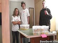 College girls play beer pong and go wild