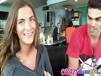 College girlfriend shows some skin in the diner