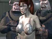 Attractive redhead is having sex with wild monsters
