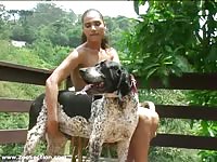 Enormous dog enjoys the sun while going balls deep in brunette beast sex loving amateur hoe