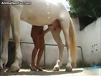 Sex-charged never before seen housewife exposing herself and trying to fuck a large horse