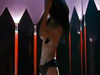 Naked stripper with titty tassels on gives a wild pole dance while kissing a dog and more