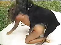 Sexy dark-haired girl adores watching her stepsister getting fucked by a dog