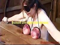 Insane breast punishment for this bodacious natural plumper who's bound and abused by Dom