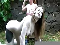 Lactating submissive college whore gets her juicy melons milked as if she's a cow in this video