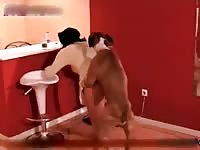 Old dark-haired mummy gets fucked deep in her pussy by a dog