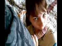 Sexy young brunette sucking and milking cock into her open mouth