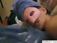 Slutty teenage girlfriend in a mask entertains during live cam show as she's pummeled by cock
