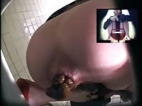 Asian girl squats down and poops out a giant turd on webcam