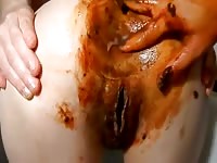 Messy amateur scat fetish video features stunning coed whore pooping in her xxx debut