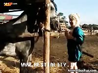 Awesome big boobed mature banged by stallion