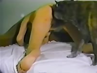 Large dog have his way with petite female having bestiality sex