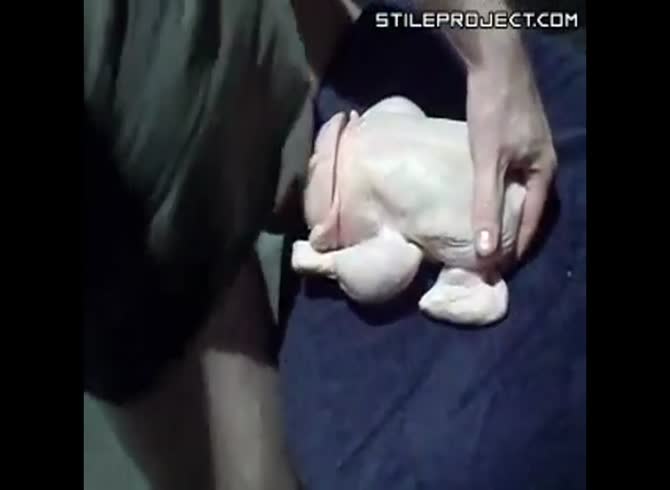 670px x 490px - Guy with thick cock slides his pussy starved dick deep inside raw chicken  in this insertion video - Extrem Sex and Taboo Porn.