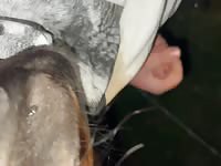 SlutHorseBoy cumshots in front of a horse 