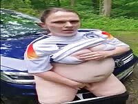9 mouth pregnant soccer mom fucks in the outdoors