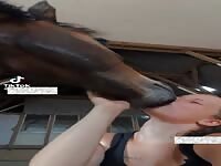 Teen Girl makes out with Horse Tounge Kissing
