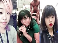 Asian Social media Whore has first black threesome and fun.
